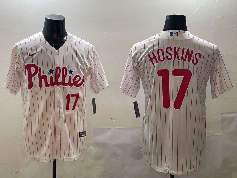 Men Philadelphia Phillies #17 Hoskins White stripe Game 2025 Nike MLB Jersey style 4